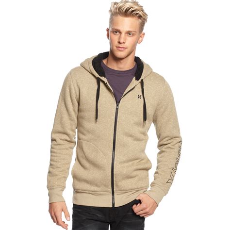 Hurley Retreat Sherpa Zip Front Hoodie in Natural for Men | Lyst