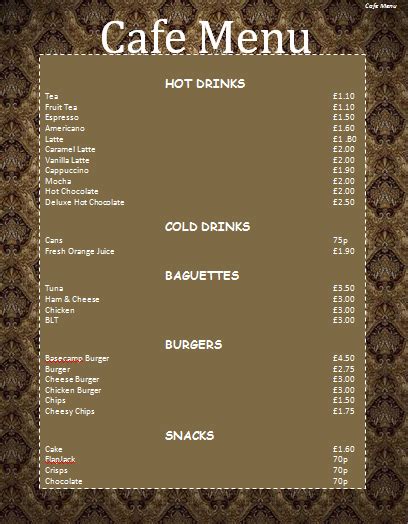 Cafe Menu Template - Microsoft Word Templates