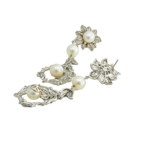 Diamond and Pearl Chandelier Earring For Sale at 1stDibs