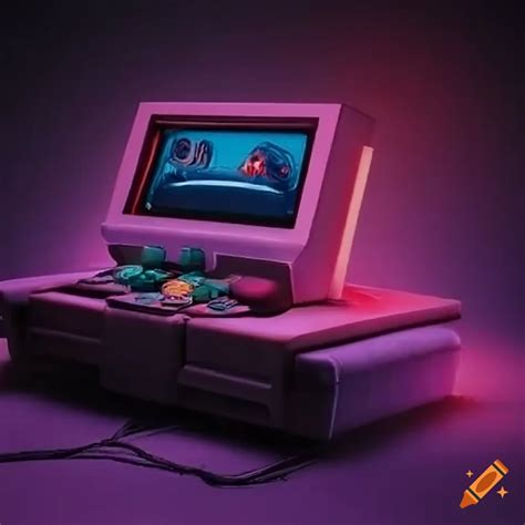 Retro gaming setup with a couch and console on Craiyon