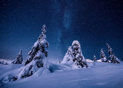 Download Starry Sky Norway Star Nature Night Snow Winter HD Wallpaper