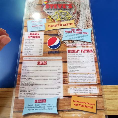 Menu at Captain Steve's Family Seafood Restaurant, Harrisburg, State Hwy 49