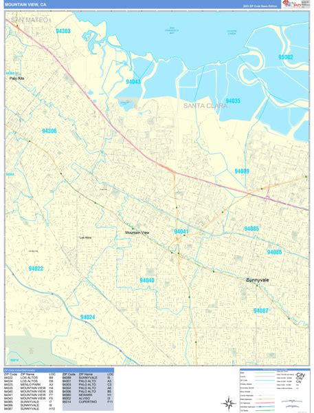 Mountain View California Zip Code Wall Map (Basic Style) by MarketMAPS ...