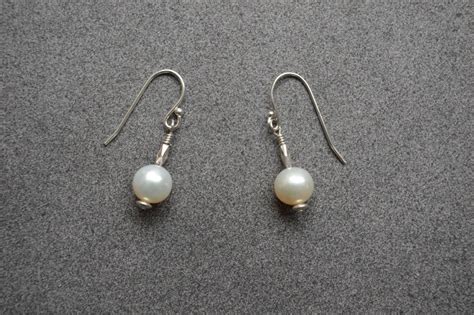 White 8mm Pearl Earrings with Sterling Silver Accents on | Etsy