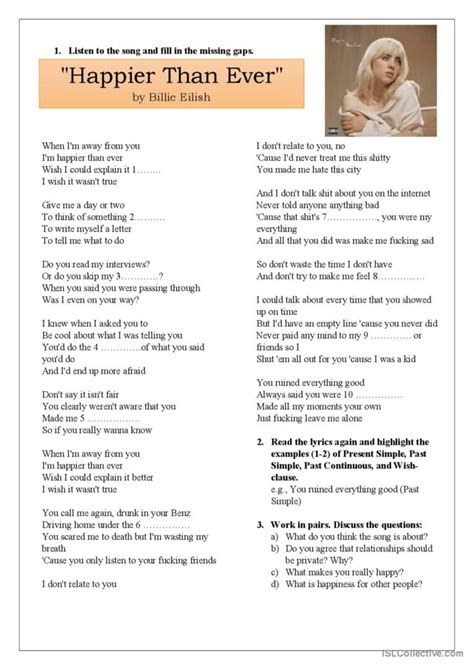 Billie Eilish - Happier Than Ever: English ESL worksheets pdf & doc