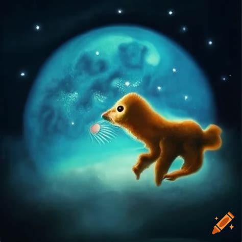Illustration of cute animals leaping under the moonlit sky on Craiyon