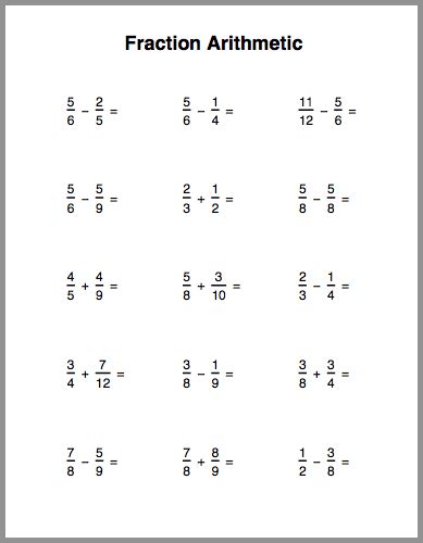 Fraction arithmetic practice sheet - All this