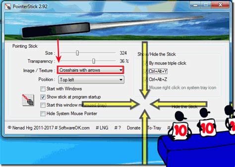 Crosshairs with arrows on Desktop as Pointer Stick