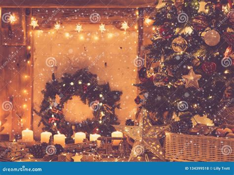 Christmas Interior, Fireplace, Lights Stock Photo - Image of home ...