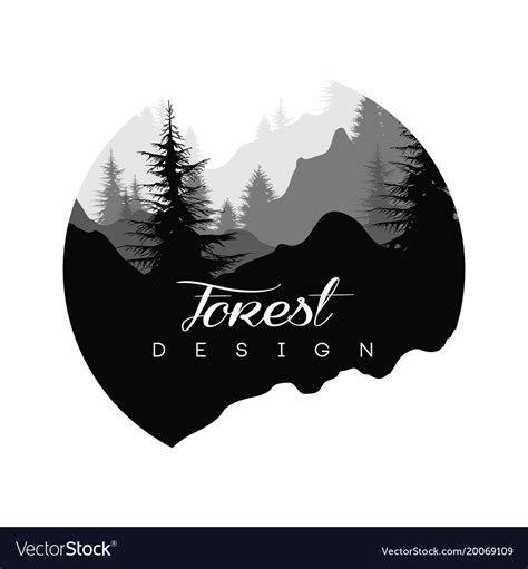 Forest logo design, nature landscape with silhouettes of trees and ...