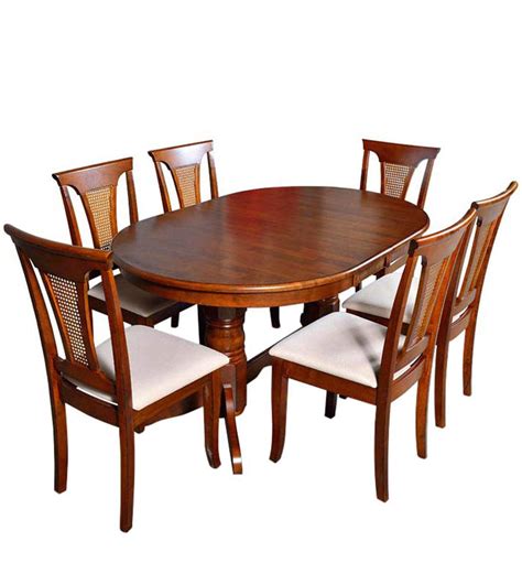 Buy Classic Six Seater Dining Set with Oval Shaped Table in Brown Color by Afydecor Online - 6 ...