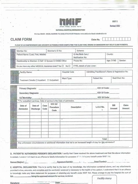 NHIF CLAIM FORM | PDF