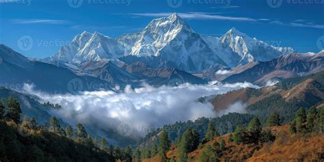 AI generated landscape with snow peaks in the distance behind mountain ...