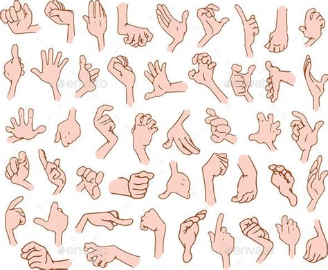 Vector illustrations pack of cartoon hands in various gestures. Hand Drawing Reference ...