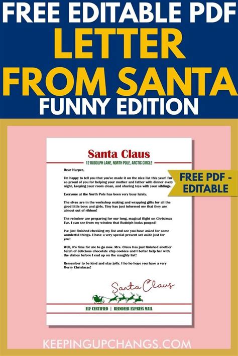 Free Funny Letter from Santa Printable in PDF [Editable Template] | Santa letter, Lettering ...