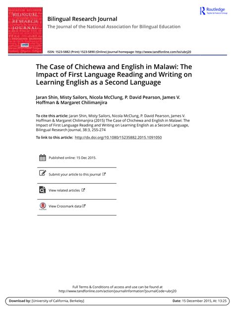 (PDF) The Case of Chichewa and English in Malawi: The Impact of First ...