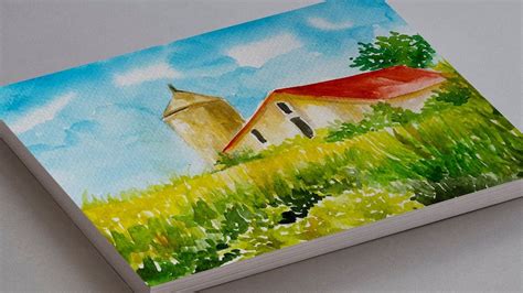 WATERCOLOR PAINTING FARM HOUSE LANDSCAPE FOR BEGINNERS | HOW TO DRAW ...