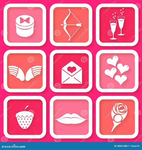 Set Of 9 Icons Of Valentine's Day Symbols Stock Illustration - Image ...