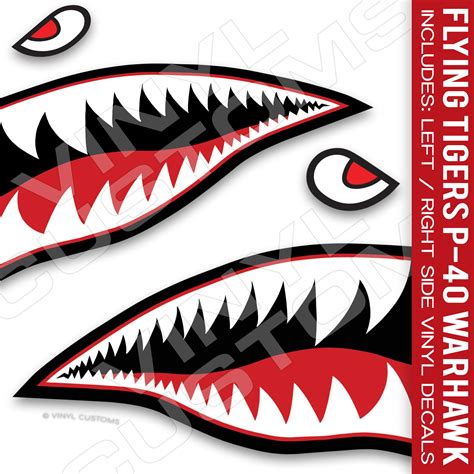 Buy Flying Tiger Decal Shark Teeth Decal P-40 Warhawk (24" inches - 1 ...