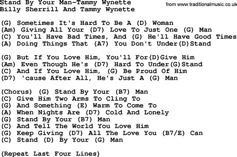 Country Music:Stand By Your Man-Tammy Wynette Lyrics and Chords