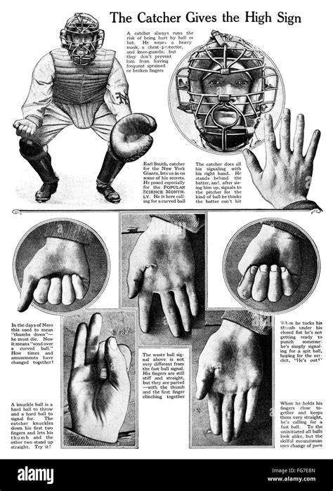 BASEBALL: CATCHER SIGNALS. /nDiagram of signals used by New York Giants ...