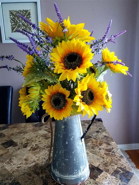 Sunflower Arrangement in Metal Pitcher 26 in Kitchen | Etsy | Sunflower arrangements, Flower ...