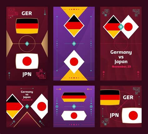 Premium Vector | Germany vs japan match world football 2022 vertical and square banner set for ...