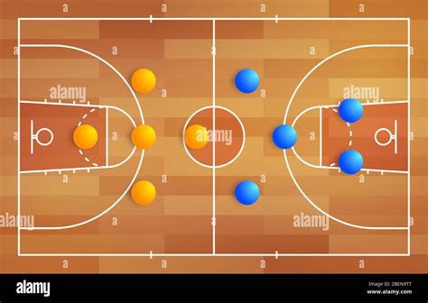 Basketball court with a tactical scheme of the arrangement of players ...