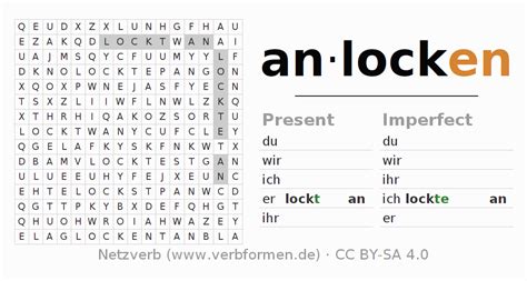 Word search German "anlocken" - Exercises and downloads for learning | Netzverb Dictionary