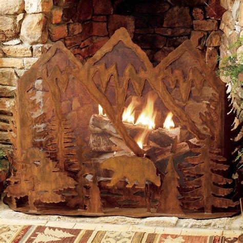 creative fireplace screen. | Rustic fireplace screens, Black forest decor, Fireplace screen