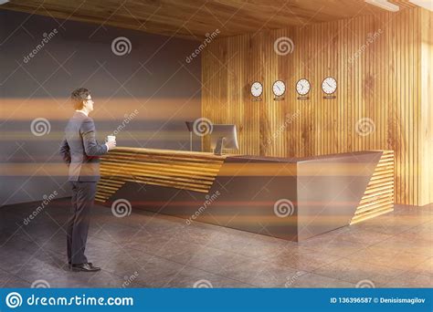Corner of Reception Desk in Office, Man Stock Image - Image of open, hall: 136396587