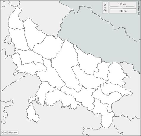 Uttar Pradesh free map, free blank map, free outline map, free base map boundaries, divisions