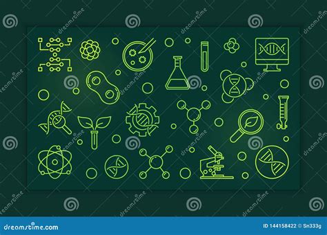 Biotech Green Line Illustration. Vector Biotechnology Banner Stock ...