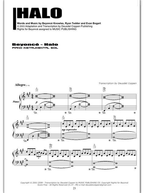 Piano Sheet Music — Halo - Beyonce (Piano Sheet)