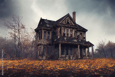 Haunted house, old worn-down abandoned home, creepy and spooky Stock Photo | Adobe Stock