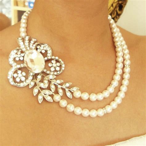 Pearl Bridal Necklace Vintage Wedding Jewelry Art Deco