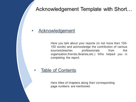 Acknowledgement template with short briefing and table of contents in ...