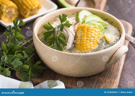 Traditional Ajiaco Colombiano - Colombian Soup with Potato, Chicken ...