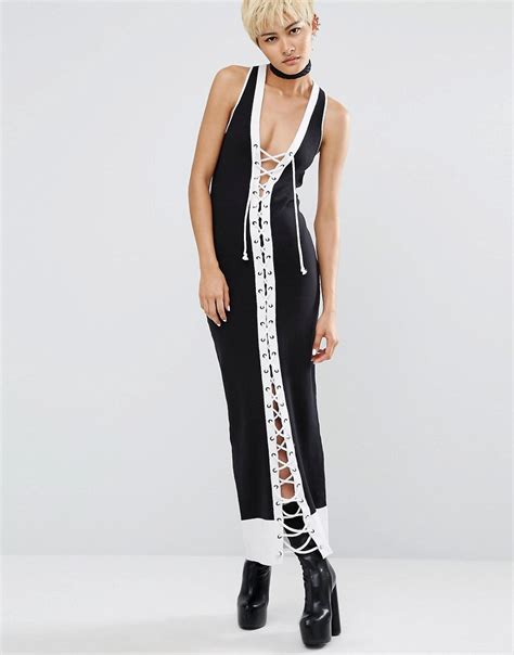 Puma Fenty X By Rihanna Lace Up Ribbed Maxi Dress in Black | Lyst