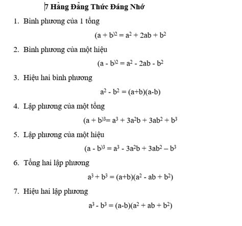 Công Thức, Bài Tập Về 7 Hẳng Đẳng Thức Đáng Nhớ Và Các Hằng Đẳng Thức ...