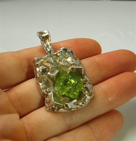 Peridot Pendant Sterling Silver Peridot Jewelry Mid Century Jewelry from argentum on Ruby Lane