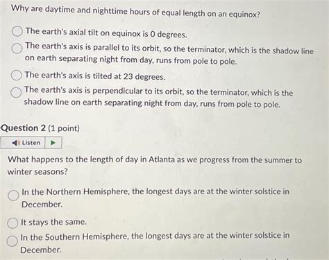 Solved Why are daytime and nighttime hours of equal length | Chegg.com