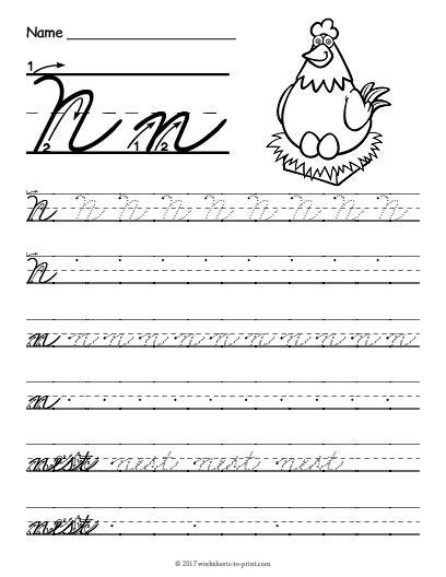 Free Printable Cursive N Worksheet | Cursive writing practice sheets ...