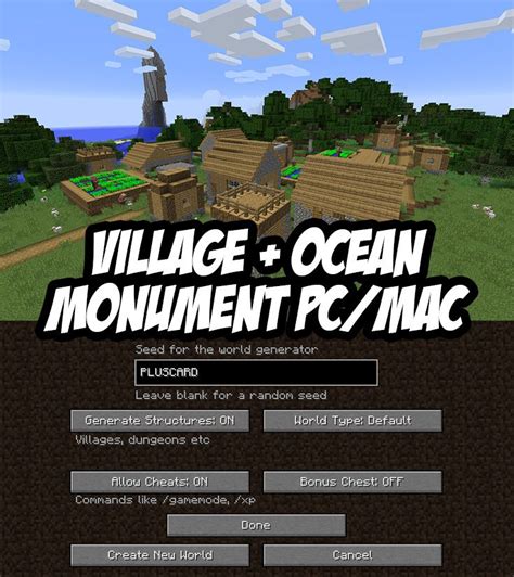 PC/Mac seed: Village + Ocean Monument Minecraft Seed:PLUSCARD ...