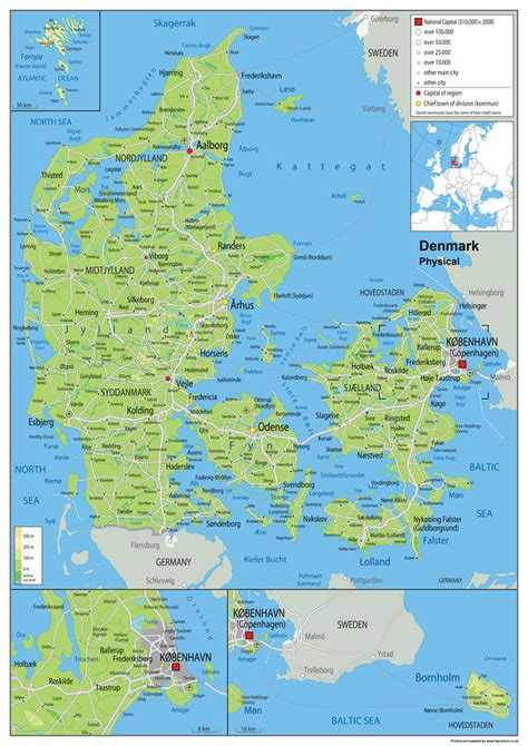 Denmark Physical Map | I Love Maps