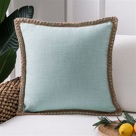 Phantoscope Farmhouse Burlap Linen Tailored Edge Series Decorative Throw Pillow, 18" x 18 ...