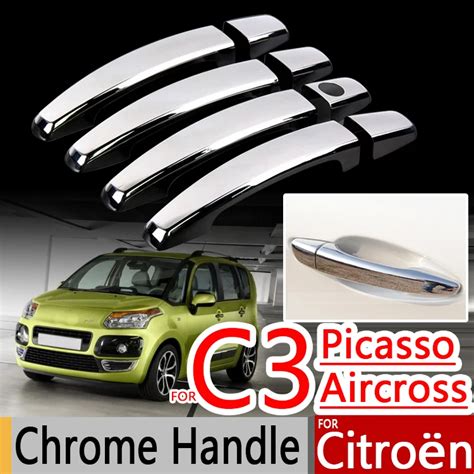 For Citroen C3 Picasso Aircross 2009 2016 Chrome Handle Covers Trim Set of 4Pcs Car Accessories ...