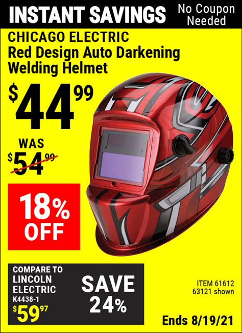 CHICAGO ELECTRIC Red Design Auto Darkening Welding Helmet – Item 63121 / 61612 / 67854 – Harbor ...