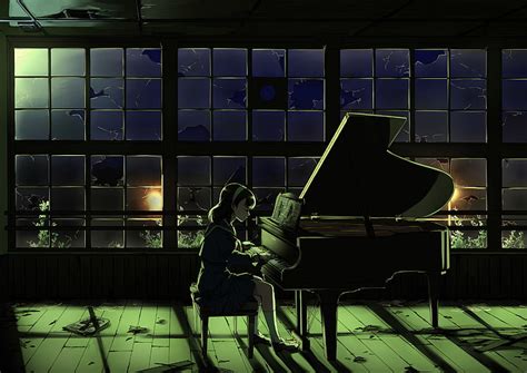 1360x768px | free download | HD wallpaper: anime girl, playing piano ...