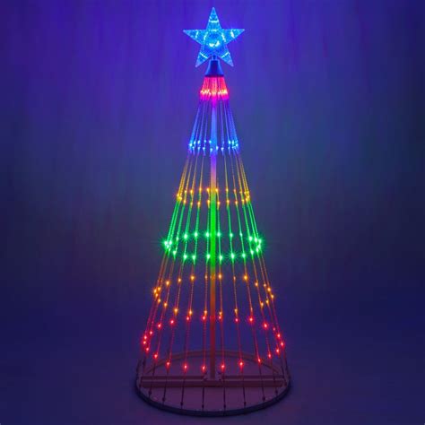 Wintergreen Lighting 4ft Multicolor Outdoor Christmas Light Show Cone Tree, 14-Function LED ...